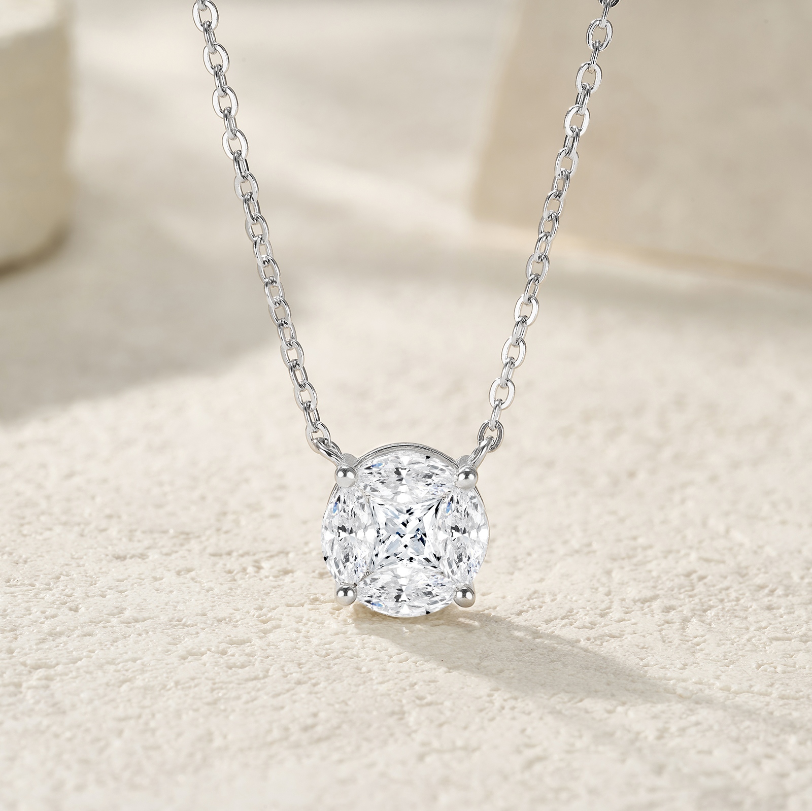 A Luxurious And Fashionable Minimalist Jewelry Pendant Necklace Featuring Top-quality Moissanite, Made Of S925 Silver Electroplated With Platinum.
