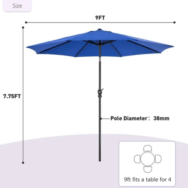 9FT Outdoor Patio Umbrella Market Table Polyester Fabric Canopy Iron Frame 8 Ribs UV Protection Waterproof Shipment From Walmart — foto 2