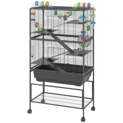 5 Tier Hamster Cage, Rolling Rat Cage With Deep Tray, Storage Shelf, Big Exercise Wheel, Hut, Tube System - Black - View 1