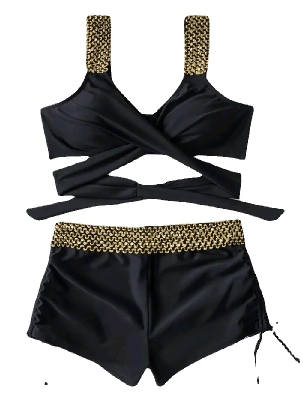 Solid Color High Waist Bikini For Women - Black