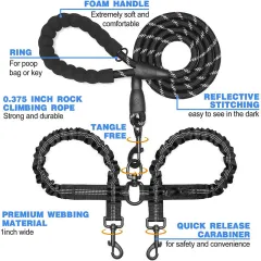Explosion-proof Double-headed Pet Leash With Luminous - Black - View 1