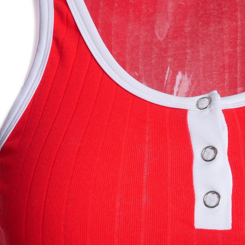 Pit Striped Cotton Covered Navel Button Small Vest Short