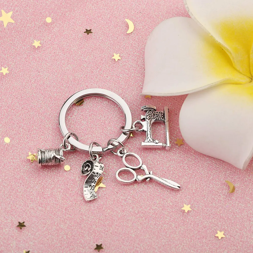 Scissors Ruler Tailor Clothing Making Keychain - Photo Color