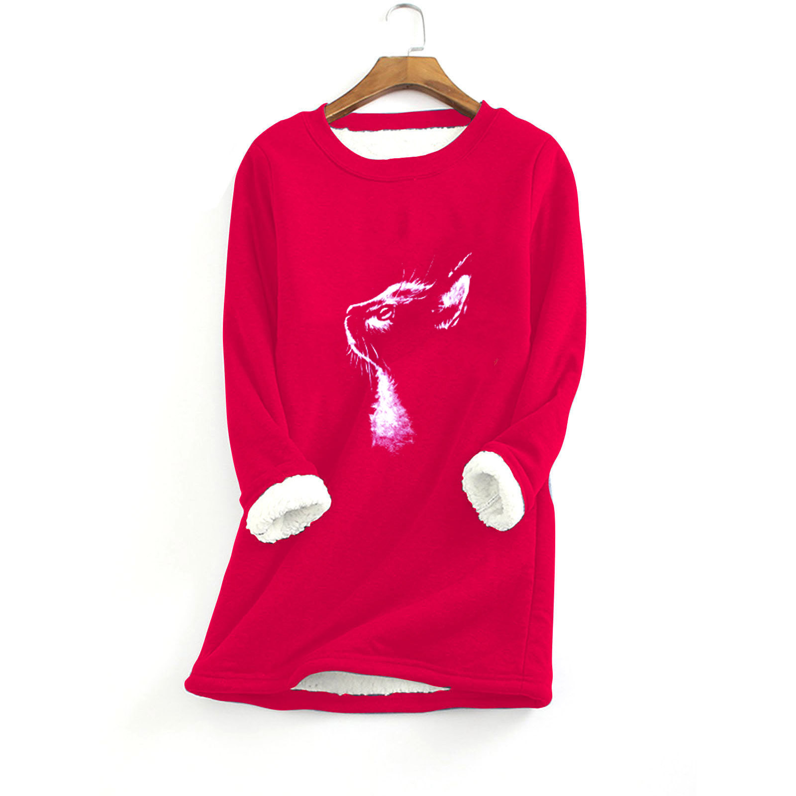Ladies Printed Fur Sweatshirt Cat Head