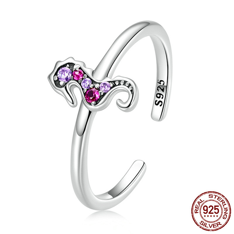 Index Finger 925 Diamond Delicate Seahorse Ring