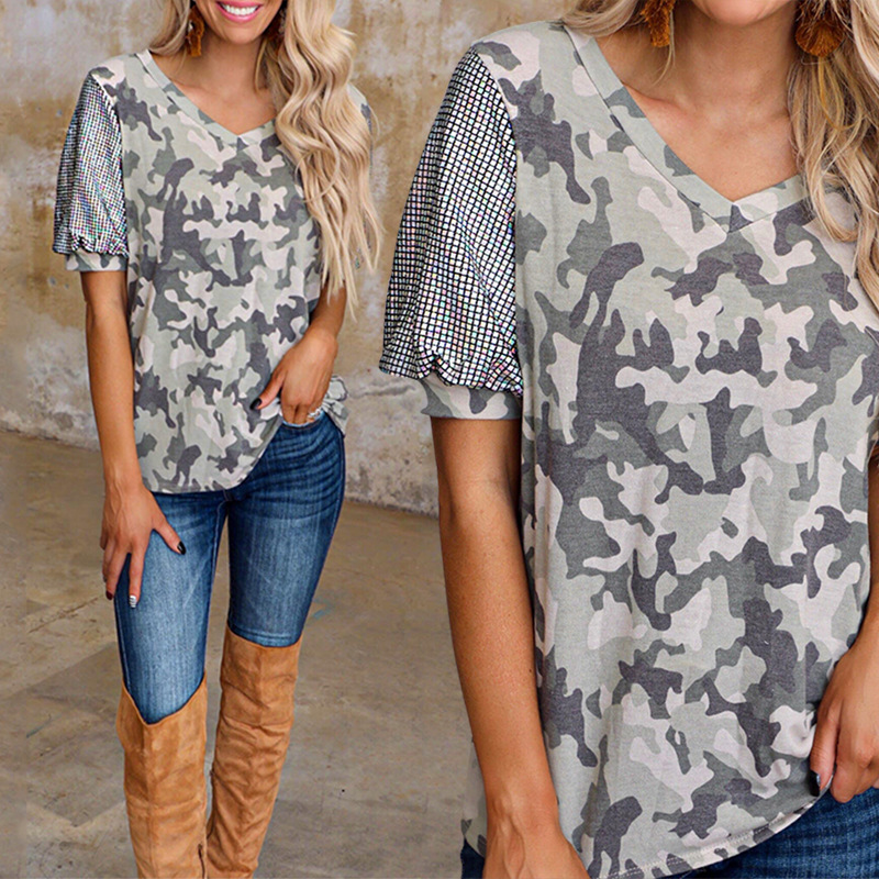 Title 3, Camouflage Print Short-Sleeved Casual Women T-S...