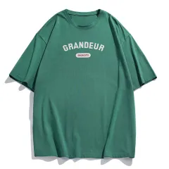 Vintage American Print Loose Short Sleeve T-Shirt - Green - View 1