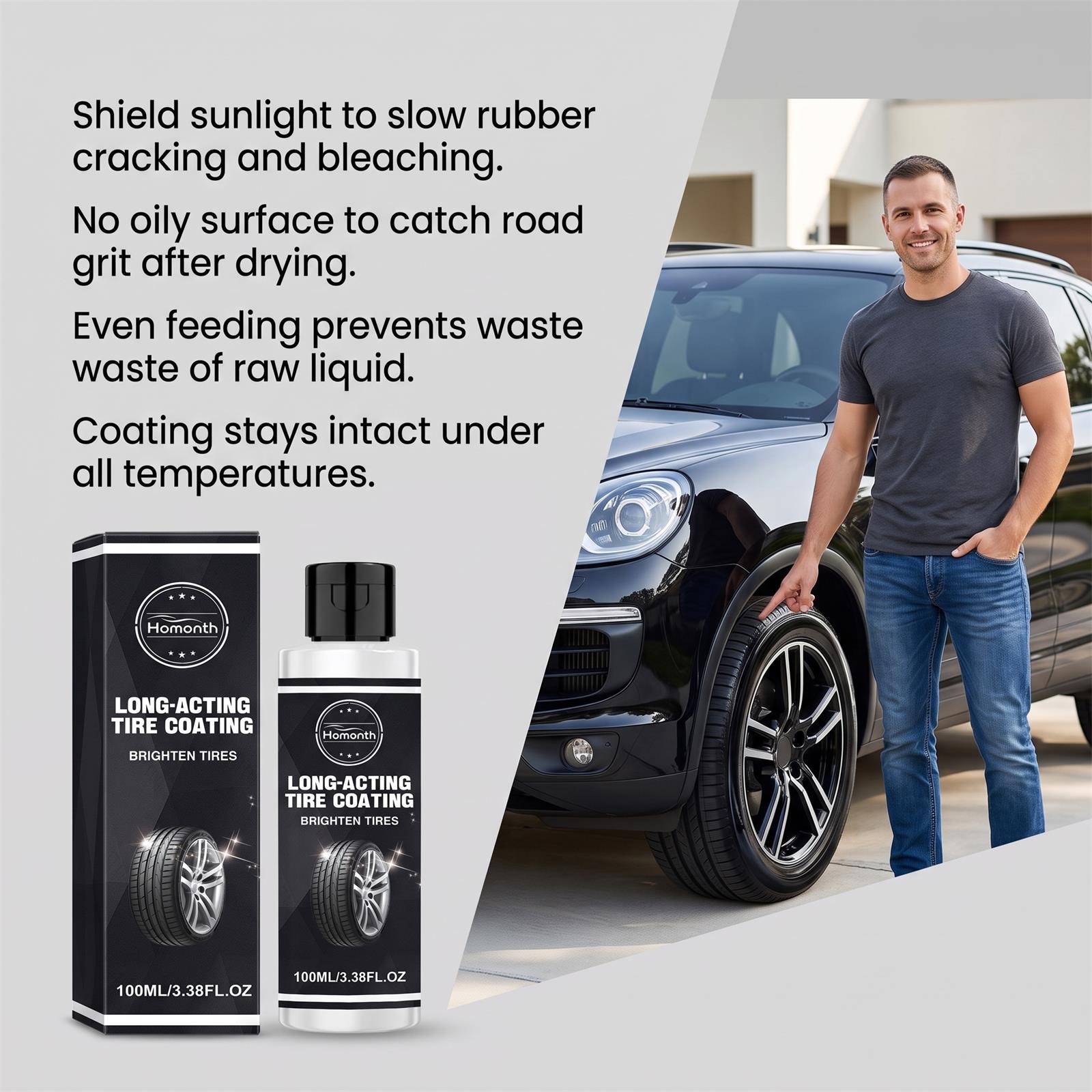 HOMONTH Tire Coating Provides Uniform Film Formation, Quick Drying, And Daily Shine Enhancement For Household And Car Tires. 4