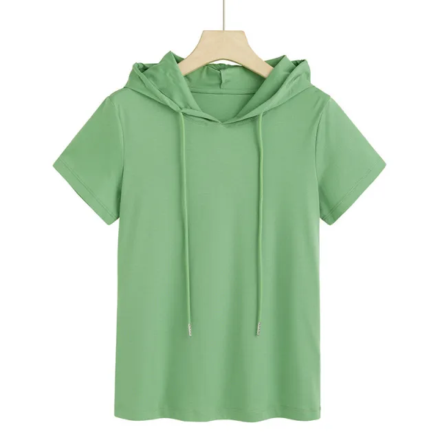 80's Mercerized Cotton Short sleeved Hooded Women's T shirt Green - Shop at LoveMi
