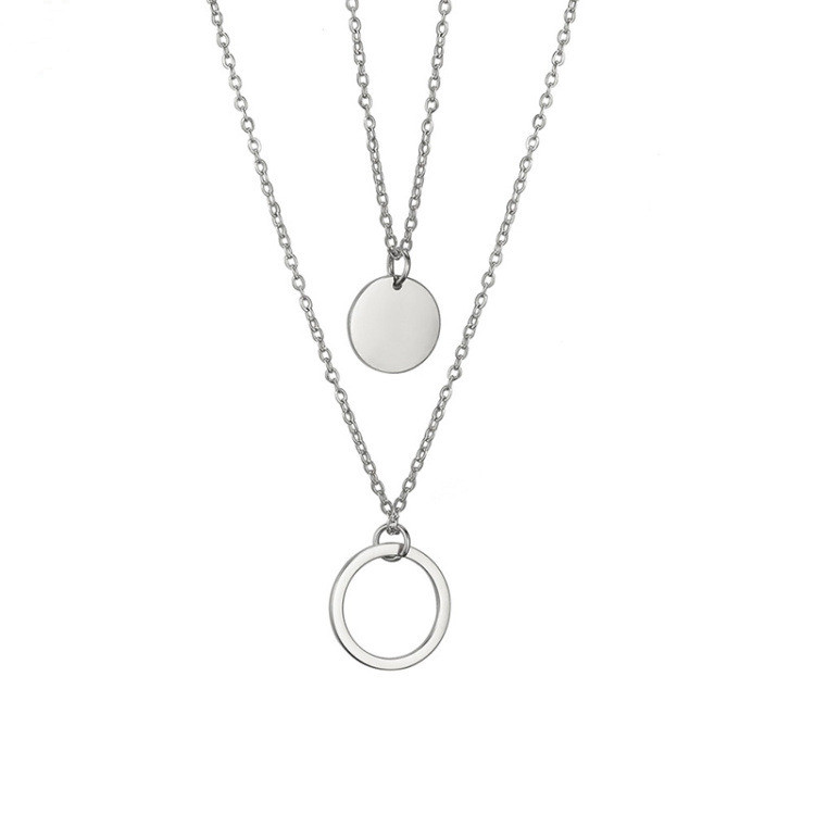 Double Round Medal Necklace Jewelry Titanium Steel