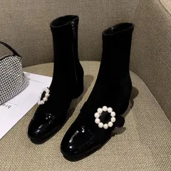 All-match Thin Women's Boots Thick Heels High Heels Autumn And Winter Boots - Black - View 1