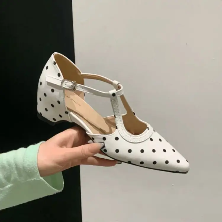 Women's 2026 French Fashion PolkaDot Onestrap ClosedToe
