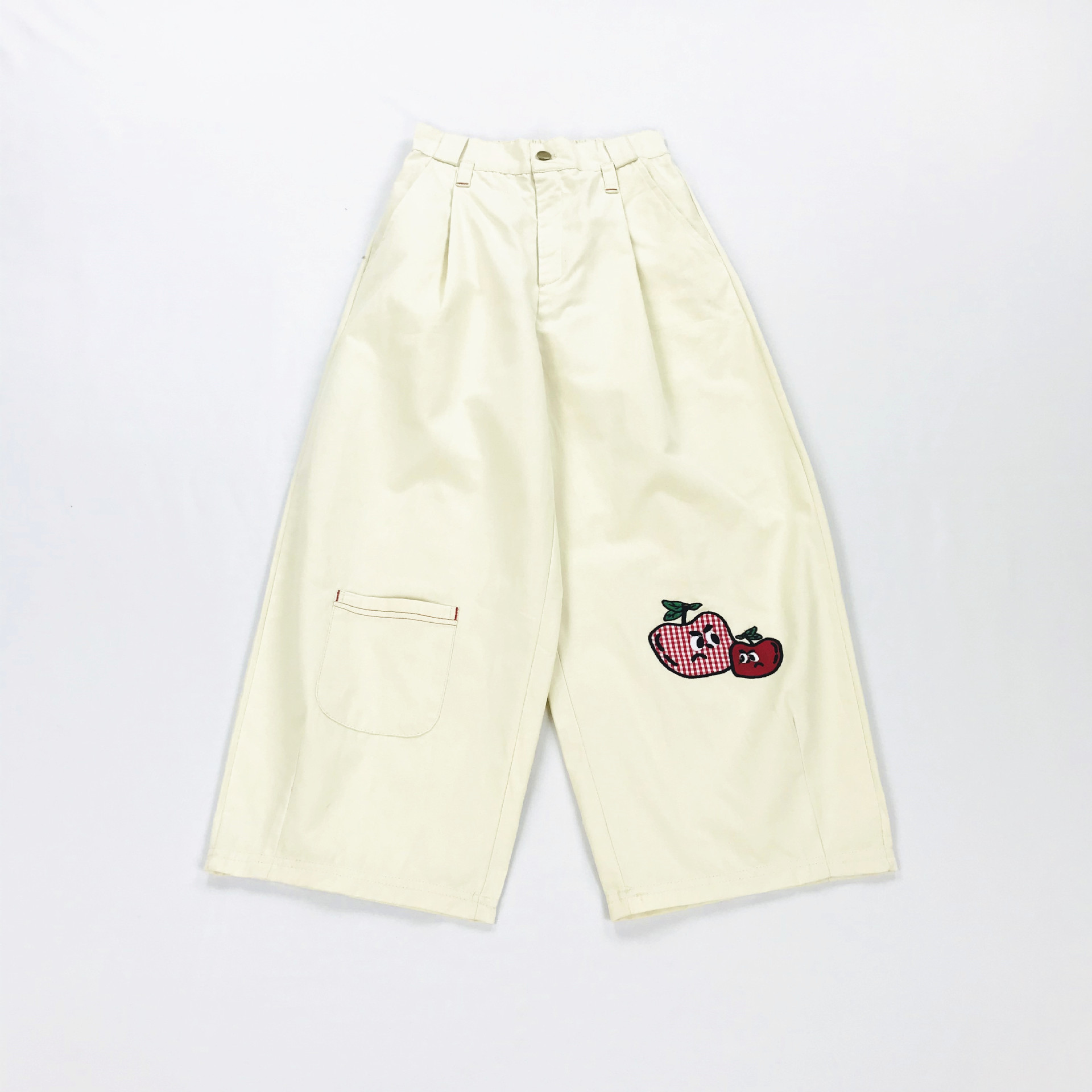 Title 6, Fruit Embroidered Beige Bloomers Cropped Trousers