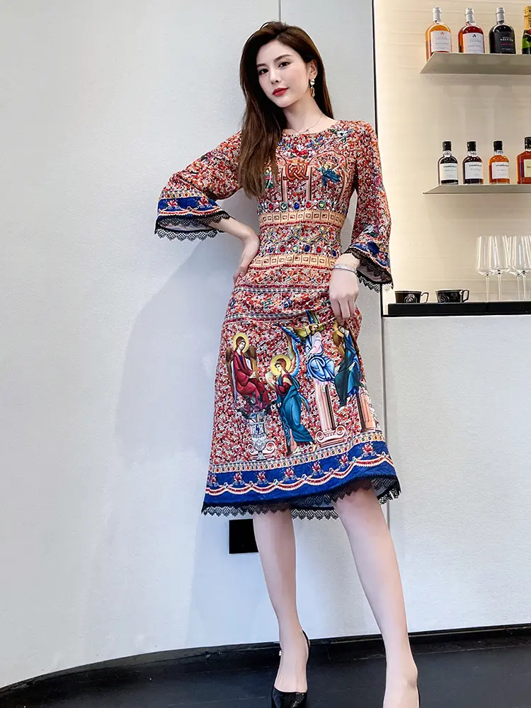 Palace Style Long Sleeve Dress Female Chic Skirt