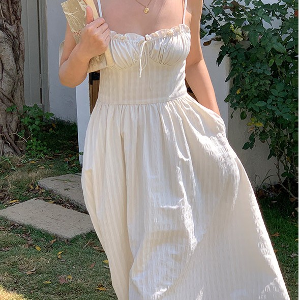 White Seaside Vacation Strap Dress For Women White - Shop at LoveMi