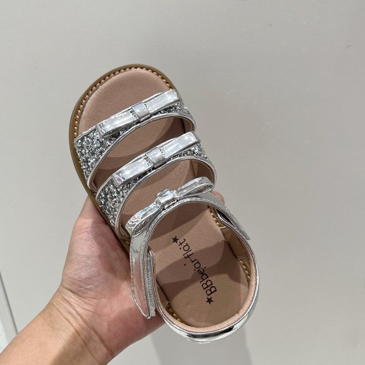 New Sequined Princess Style Children's And Girls' Versatile Sandals With Butterfly Bow Soft Sole Summer Sandals And Open Toe Sandals