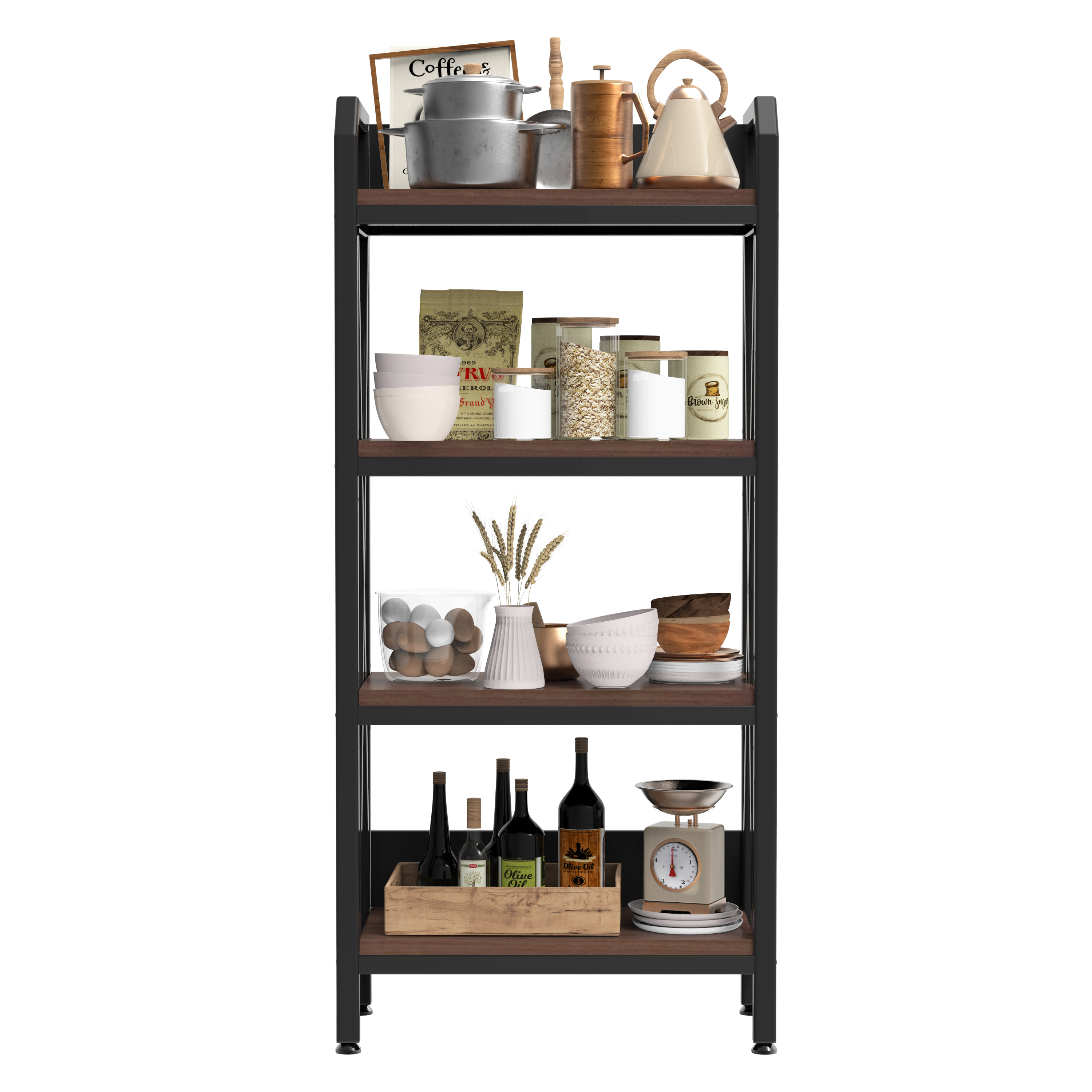56.30'' Bakers Rack 4-Level Storage Shelves Mental And Wooden Kitchen Shelves, Kitchen Organizers And Storage, For Garage, Pantry, Bathroom ,25.60'' Length