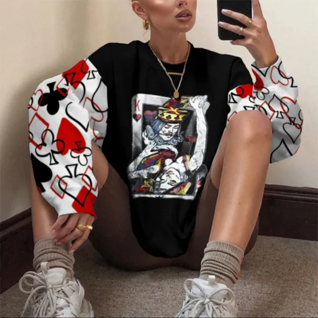 Casual Printed Round Neck Pullover Loose Sweatshirt Photo Color M - Shop at LoveMi