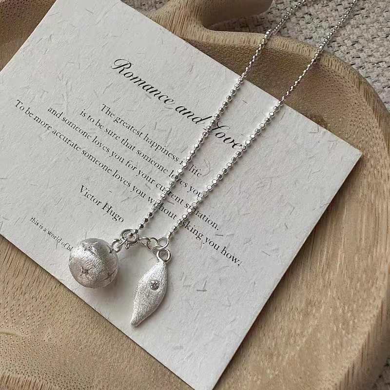 1pc 999 Sterling Silver Matte Planet & Waterdrop Double Pendant Necklace, Minimalist Sweet Style, Perfect For Daily Wear & Valentine's Gifts