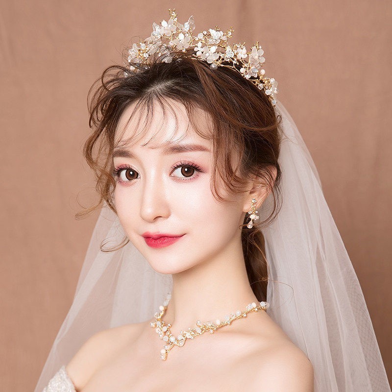Veil Bride Wedding Dress Crown Three-piece Headdress Crown Super Fairy Series — foto 4
