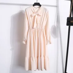 Spring Korean Women's Floral Chiffon Dress - Apricot - View 1