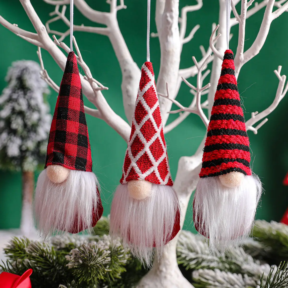 12PCS Christmas Plush Gnome Pendant Xmas Tree Hanging Doll Decor Santa Elf Home Ornaments For Christmas Holiday Winter Birthday Party Indoor Decoration