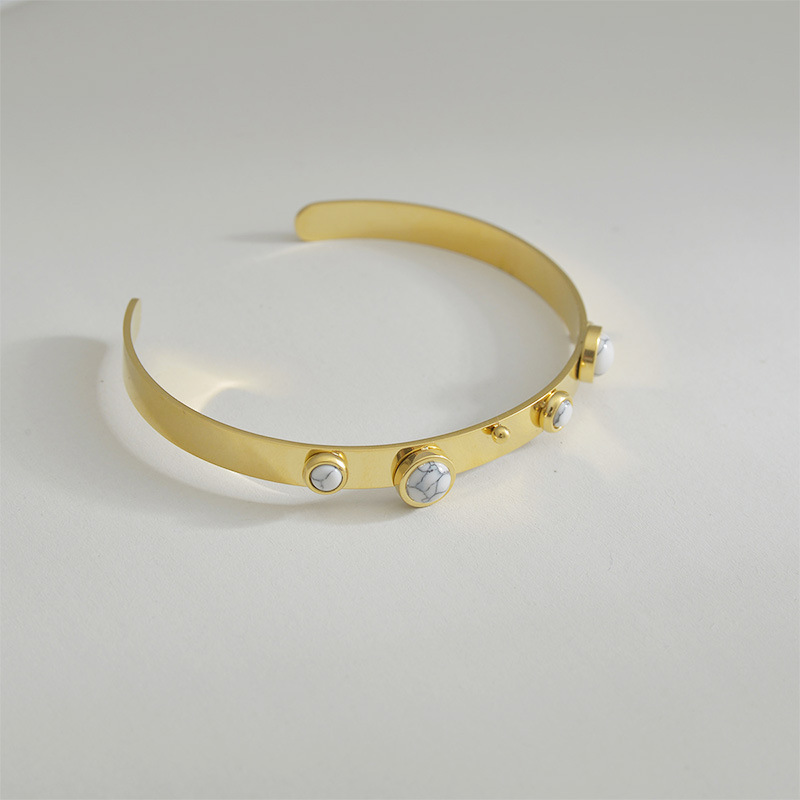C Shape Smooth White Turquoise Opening Adjustable Bracelet