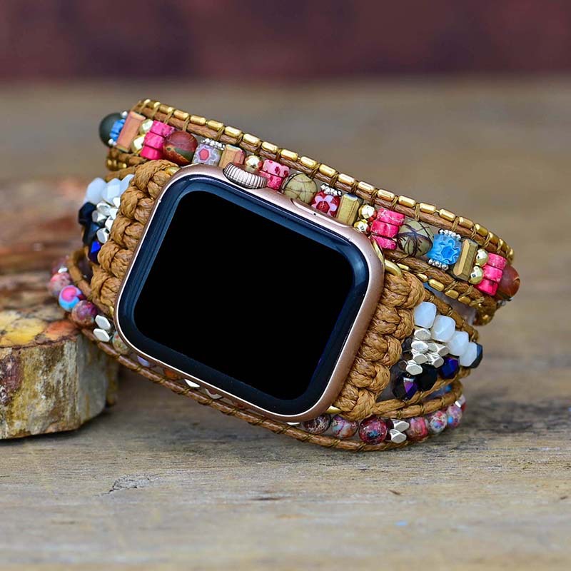 Love Frosted Buckle Natural Stone Bead Woven Strap