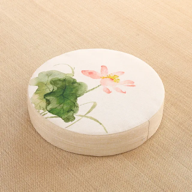 Embroidered linen futon round cushion White A - Shop at LoveMi