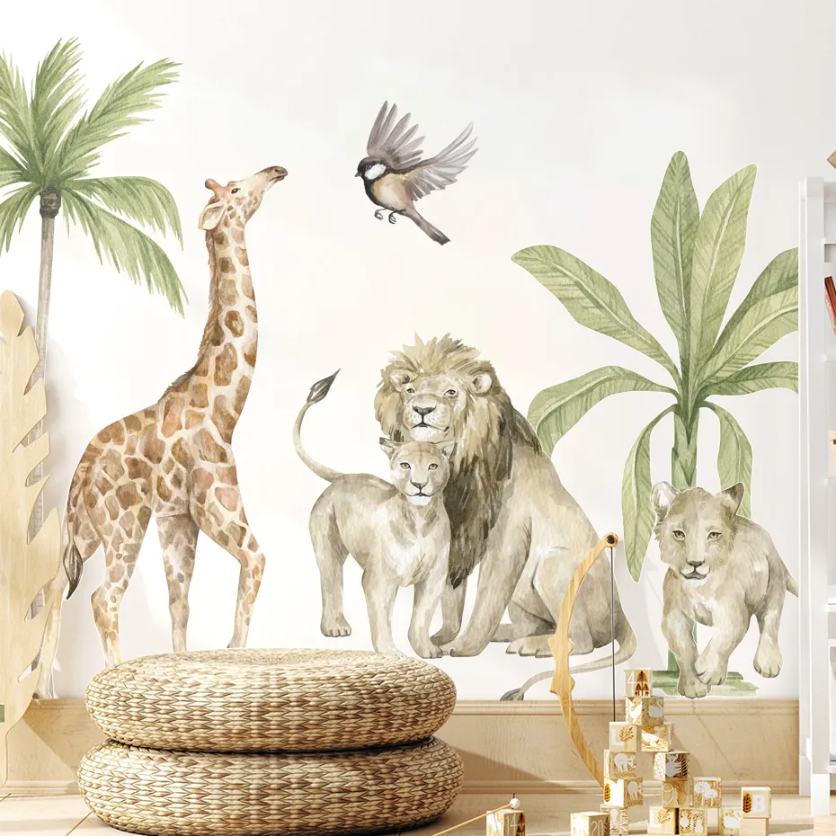 Boho Large African Wild Animals Tropical Tree