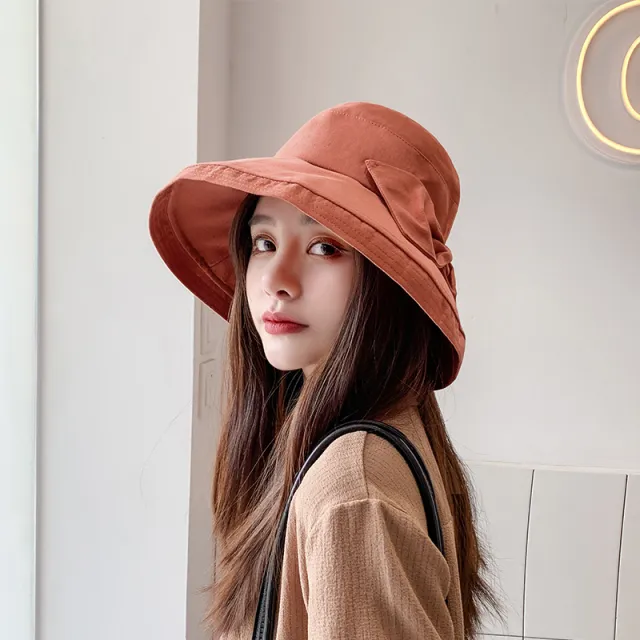 Women's Sunshade Summer Large Brim Bow Basin Hat Rust Red - Shop at LoveMi