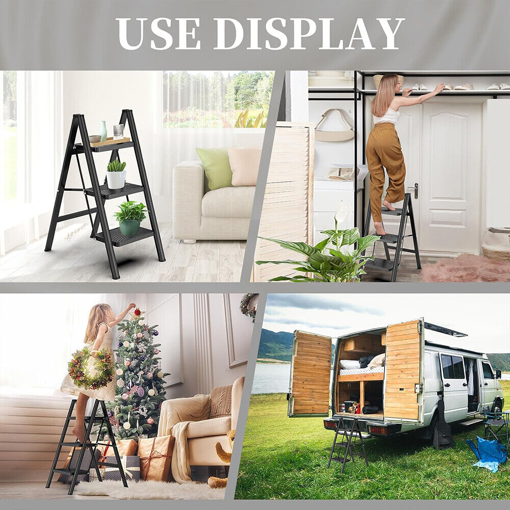 3 Step Ladder Folding Heavy Duty Aluminium Outdoor Indoor Lightweight Stool — image 6