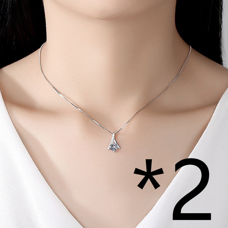 S925 Sterling Silver Necklace Female Ladies Temperament Crystal Micro-Set Diamonds Platinum Plated Pendant Clavicle Chain