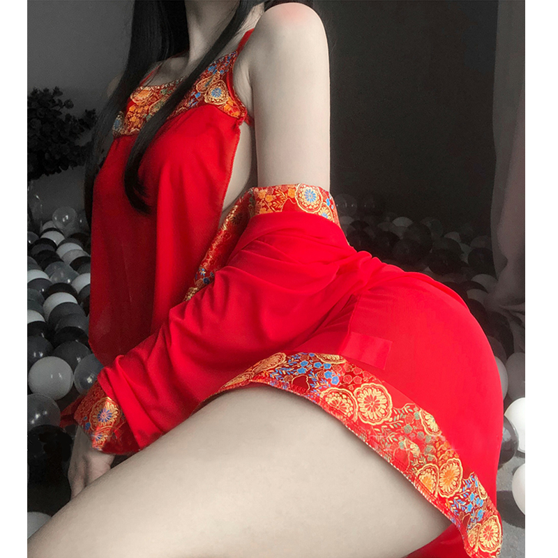 Asian-inspired dress rear view showing back detail and midi length silhouette