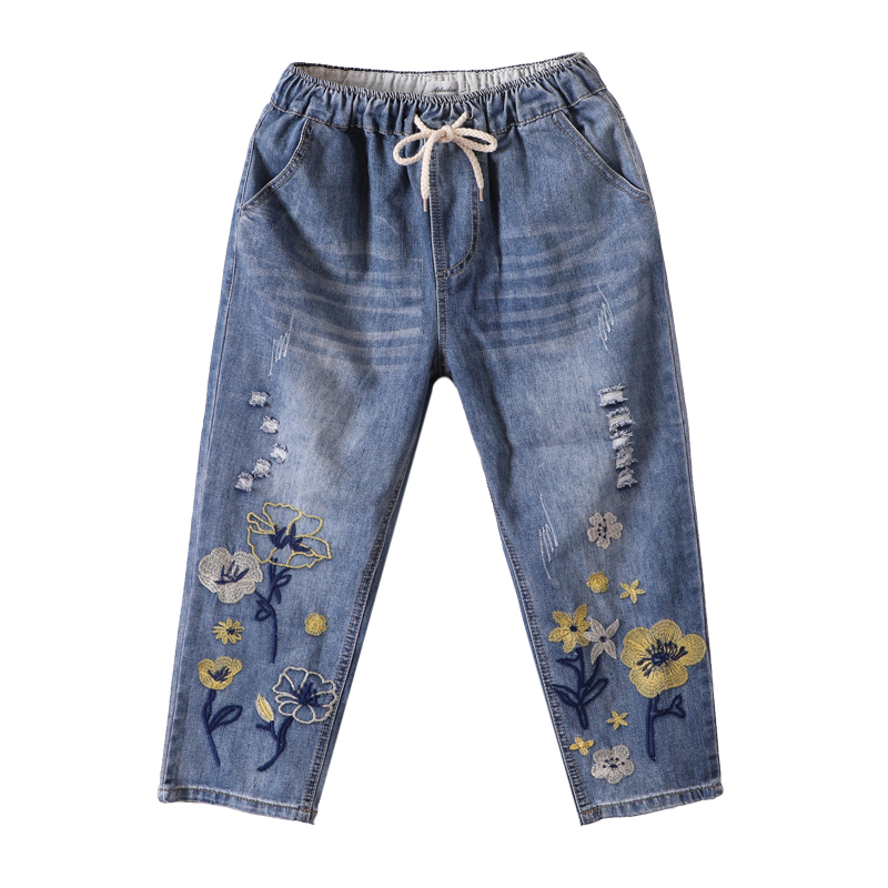 Women's Embroidered Hole Eight-point Harem Pants Embroidered Flower Summer Pants
