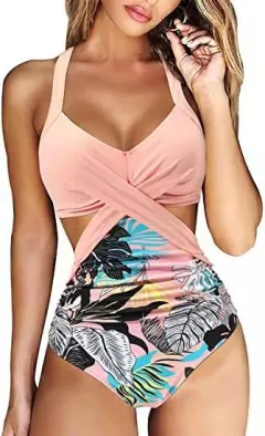 Multicolor Split Bikini Ladies Swimwear - Pink - View 1