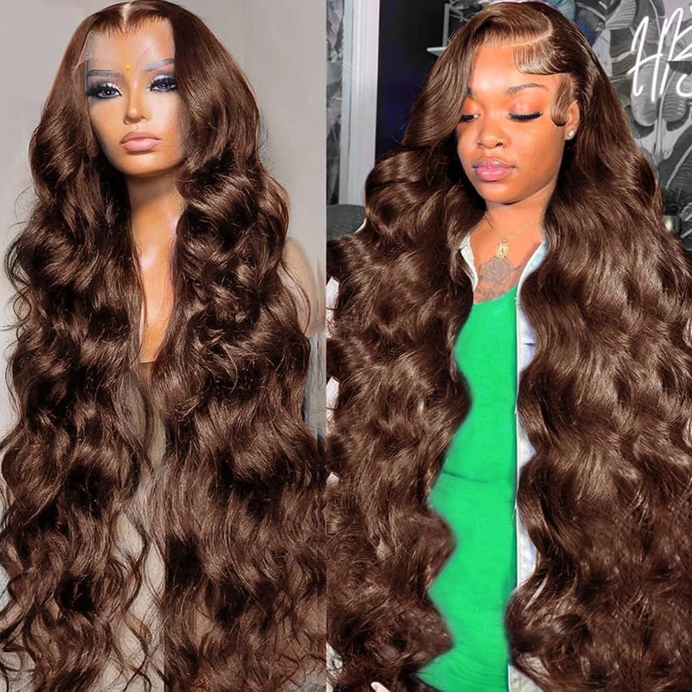 Chocolate Brown 13x4 Lace Front Wig Human Hair Color 4 Body Wave Density — foto 2