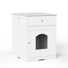 Wooden Pet House Litter Box Fence With Drawers - White - View 1
