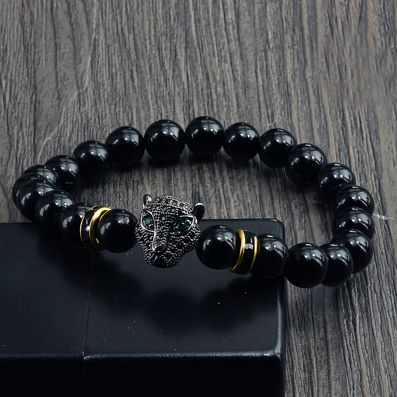 Glossy Black Micro Palette Leopard Head Bracelet