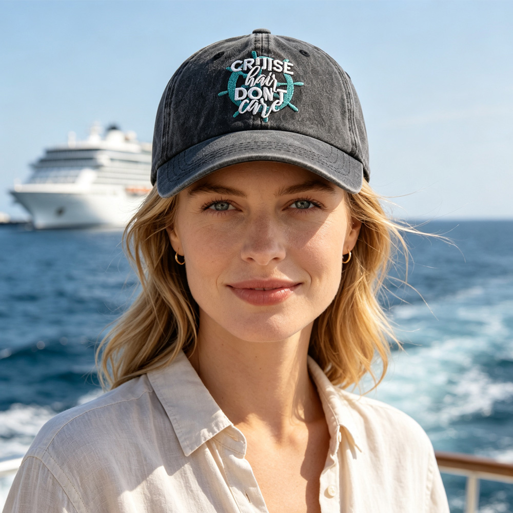 2pcs Cruise Washed Baseball Cap For Women, Cruise Hair Care Embroidery Ship Wheel Vintage Hat, Nautical Vacation Cruise Accessory — foto 5