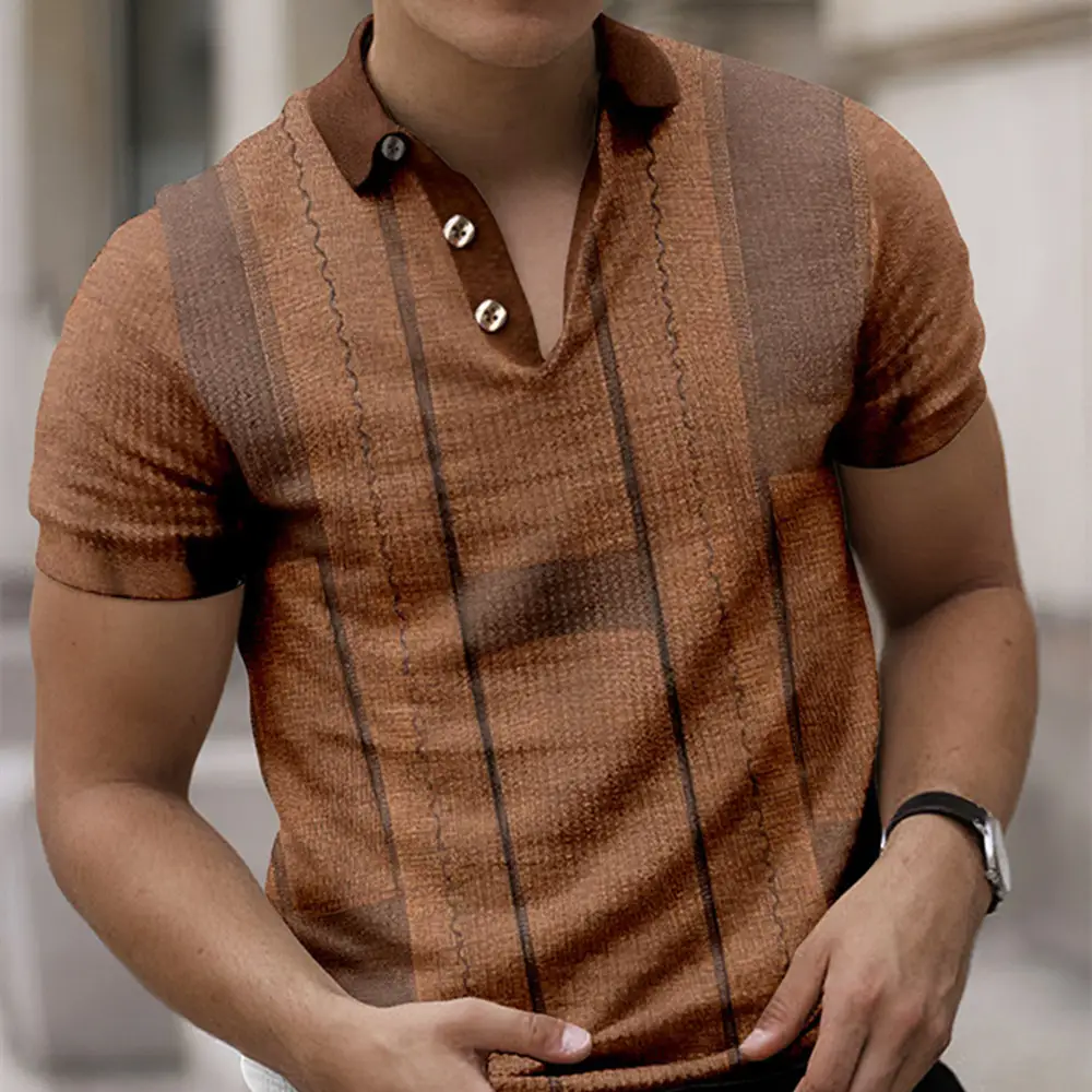 3D Printed European Size Lapel Loose And Comfortable Short Sleeves