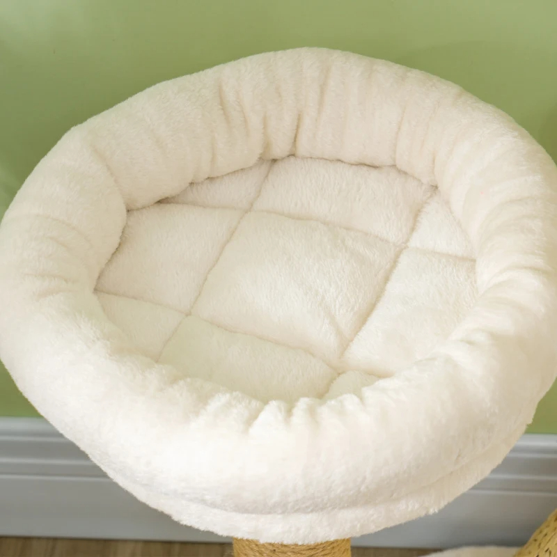 Cat Tree For Indoor Cats With Wooden Cat Scratching Posts, Cat Condo, Cat Beds & Toy Balls, Cream White