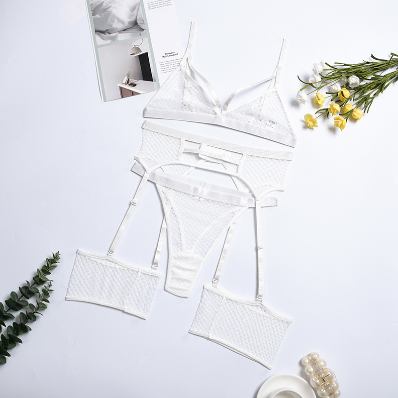 Comfortable And Soft Lace Perspective Women's Three Piece Suit White - Shop at LoveMi