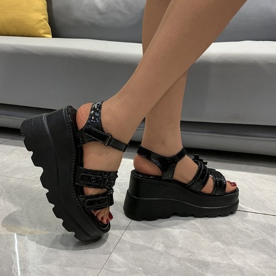 Large Wedge Heel Sandals Women's New Fashion Belt Buckle