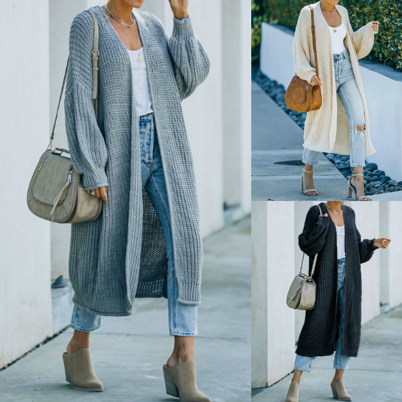 Sweater Cardigan Women's Solid Color Long Sleeve Knit Jacket