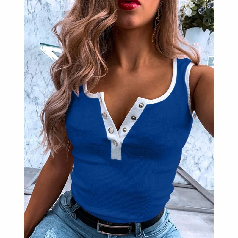 Women's Sleeveless V-Neck Top Casual Tight T-Shirt