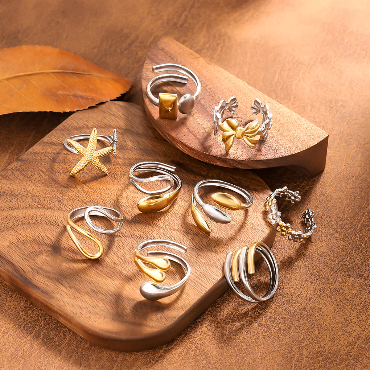 Two Tone Design Asymmetric Stainless Steel Starfish Ring, European & American Ocean Style... thumbnail 1