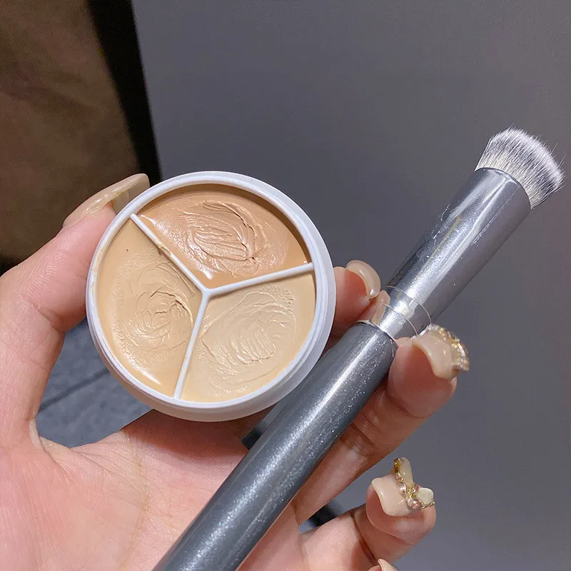 New Tri-Colour Concealer Foundation - Tricolor Concealer And Brush