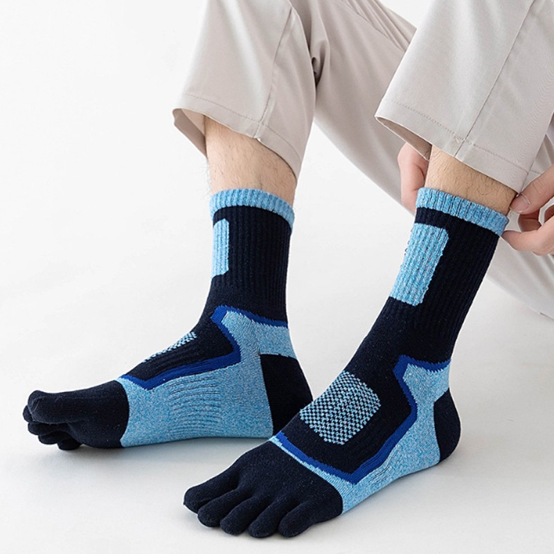 5Pairs Mens Cotton Blend Athletic Running Sports Socks Finger Toe Socks Toe Sock - photo 2