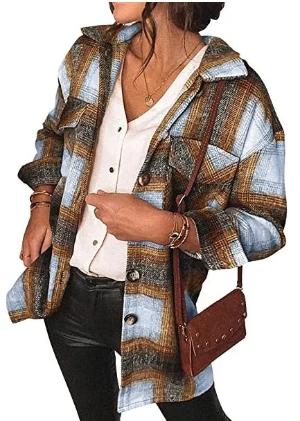 Autumn New Mid Length Loose Plaid Jacket Brown - Shop at LoveMi